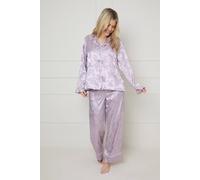 Oasis Women's Jacquard Satin Relaxed Wide Fit Pyjama Set in Mauve | Size: Large Oasis Mauve L
