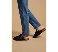 Oasis Women's Jamie Faux Suede Closed Toe Footbed Flat Shoes in Black | Size: 5
