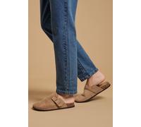 Oasis Women's Jamie Faux Suede Closed Toe Footbed Flat Shoes in Taupe | Size: 7 Oasis Taupe 7