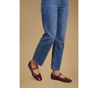 Oasis Women's Jess Faux Leather Ruched Back Mary Jane Flats Shoe in Wine | Size: 4