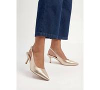Oasis Women's Jess Faux Metallic Leather Kitten Heel Slingback Court Shoes in Gold | Size: 8