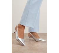 Oasis Women's Jess Faux Metallic Leather Kitten Heel Slingback Court Shoes in Silver | Size: 5