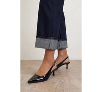 Oasis Women's Jess Faux Patent Leather Kitten Heel Slingback Court Shoes in True Black | Size: 3