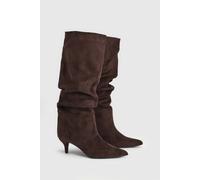 Oasis Women's Joselle Faux Suede Ruched Kitten Heeled Boots in Chocolate | Size: 3