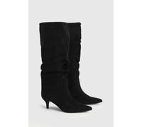 Oasis Women's Joselle Faux Suede Ruched Kitten Heeled Boots in Natural Black | Size: 6