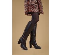 Oasis Women's Kathrine Faux Leather Metal Trim High Block Heel High Leg Boots in Black | Size: 7