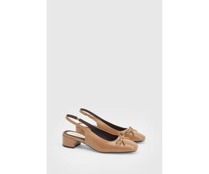 Oasis Women's Keira Faux Leather Bow Detail Slingback Block Heel Court Shoe in Beige | Size: 3