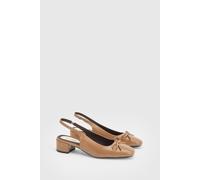 Oasis Women's Keira Faux Leather Bow Detail Slingback Block Heel Court Shoe in Beige | Size: 4