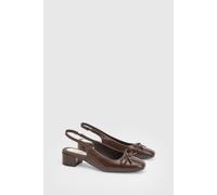 Oasis Women's Keira Faux Leather Bow Detail Slingback Block Heel Court Shoe in Chocolate | Size: 8