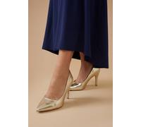 Oasis Women's Keira Faux Metallic Leather High Heel Court Shoes in Gold | Size: 4