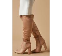 Oasis Women's Kenia Faux Suede High Block Heel Pointed Knee Boot in Taupe | Size: 3 Oasis Taupe 3