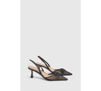 Oasis Women's Kika Mesh Bow Detail Slingback Medium Flared Heel Court Shoes in Black | Size: 4