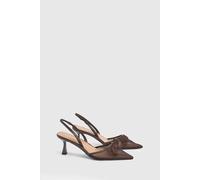 Oasis Women's Kika Mesh Bow Detail Slingback Medium Flared Heel Court Shoes in Chocolate | Size: 6 Oasis Chocolate 6