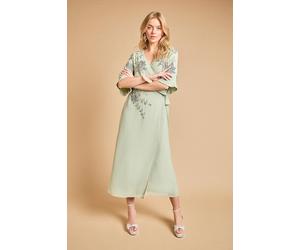 Oasis Women's Kimono Sleeve Trailing Embellished Maxi Dress in Sage | Size: 16