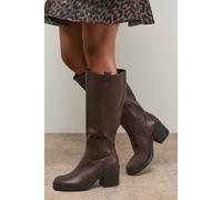Oasis Women's Kyrene Faux Leather Platform Gaucho High Block Heel Knee Boots in Brown | Size: 3 Oasis Brown 3