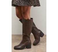 Oasis Women's Kyrene Faux Leather Platform Gaucho High Block Heel Knee Boots in Brown | Size: 7 Oasis Brown 7