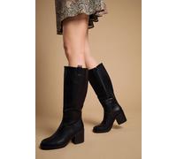 Oasis Women's Kyrene Faux Leather Platform Gaucho High Block Heel Knee Boots in Black | Size: 3 Oasis Black 3