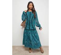 Oasis Women's Lace Detail Balloon Sleeve Drop Hem Midi Dress | Size: 8