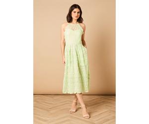 Oasis Women's Lace Detail Halterneck Midi Dress in Sage | Size: 14 Oasis Sage 14
