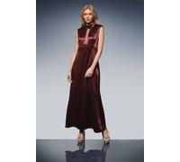 Oasis Women's Lace Insert Sleeveless High Neck Midi Dress in Chocolate | Size: 14