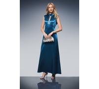 Oasis Women's Lace Insert Sleeveless High Neck Midi Dress in Teal | Size: 10 Oasis Teal 10