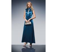 Oasis Women's Lace Insert Sleeveless High Neck Midi Dress in Teal | Size: 12 Oasis Teal 12