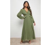 Oasis Women's Lace Insert V Neck Pleated Midi Dress in Olive | Size: 12 Oasis Olive 12