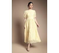 Oasis Women's Lace Puff Sleeve Midaxi Dress in Yellow | Size: 8