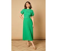 Oasis Women's Lace Puff Sleeve Pleated Midi Dress in Bright Green | Size: 6 Oasis Bright Green 6