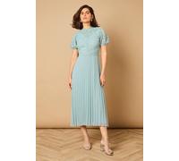 Oasis Women's Lace Puff Sleeve Pleated Midi Dress in Light Blue | Size: 8