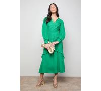 Oasis Women's Lace Puff Sleeve V Neck Midaxi Dress in Green | Size: 8