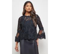 Oasis Women's Lace Scalloped Trim Flared Sleeve Blouse in Black | Size: 10 Oasis Black 10