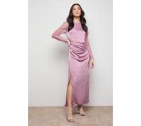 Oasis Women's Lace Sleeve Split Front Satin Midaxi Dress in Blush | Size: 18