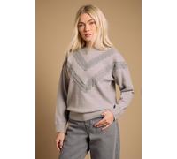 Oasis Women's Lace Trim Crew Neck Jumper in Grey Marl | Size: Large Oasis Grey Marl L