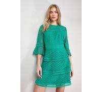 Oasis Women's Lace Trim Detail Tiered Fluted Sleeve Mini Dress in Green | Size: 10