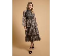Oasis Women's Lace Trim Dobby Chiffon Tiered Midaxi Dress in Animal | Size: 8