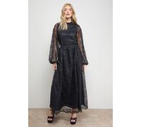 Oasis Women's Lace Trim Long Sleeve Scallop Edge Boho Maxi Dress in True Black | Size: 12 Oasis True Black 12