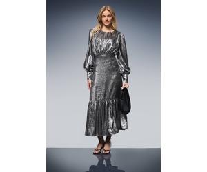 Oasis Women's Lame Balloon Sleeve Midi Dress in Silver | Size: 8