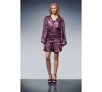 Oasis Women's Lame Ruched Skirt V Neck Mini Dress in Rose | Size: 16 Oasis Rose 16