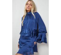 Oasis Women's Layered Ruffle Sleeve Bow Back Mini Dress in Navy | Size: 12 Oasis Navy 12