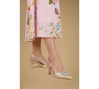 Oasis Women's Layla Faux Leather Woven Embellished Square Trim Point Kitten Heel Court Shoes in Gold | Size: 3