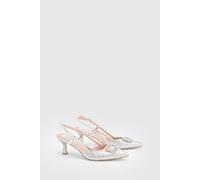 Oasis Women's Layla Faux Leather Woven Embellished Square Trim Point Kitten Heel Court Shoes in Silver | Size: 6