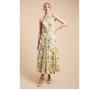 Oasis Women's Lemon Floral Halter Cotton Poplin Midi Dress | Size: 12