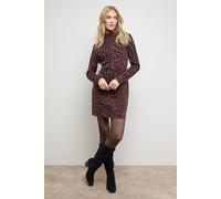 Oasis Women's Leopard Print High Neck Knitted Mini Dress in Chocolate | Size: Medium Oasis Chocolate M