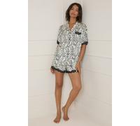 Oasis Women's Leopard Print Lace Trim Nightwear Shorts Set in Lemon | Size: Medium Oasis Lemon M