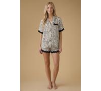 Oasis Women's Leopard Print Lace Trim Nightwear Shorts Set in Mono | Size: Large Oasis Mono L
