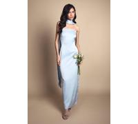 Oasis Women's Light Blue Bandeau Satin Bridesmaid Maxi Dress With Scarf | Size: 16 Oasis Light Blue 16