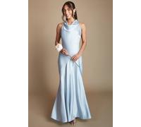 Oasis Women's Light Blue Cowl Halterneck Satin Maxi Bridesmaid Dress | Size: 6