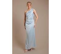 Oasis Women's Light Blue Ruched Side Detail One Shoulder Satin Maxi Bridesmaid Dress | Size: 14