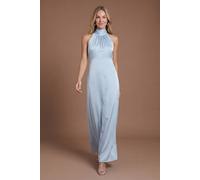 Oasis Women's Light Blue Satin Halter Neck Maxi Bridesmaid Dress | Size: 10